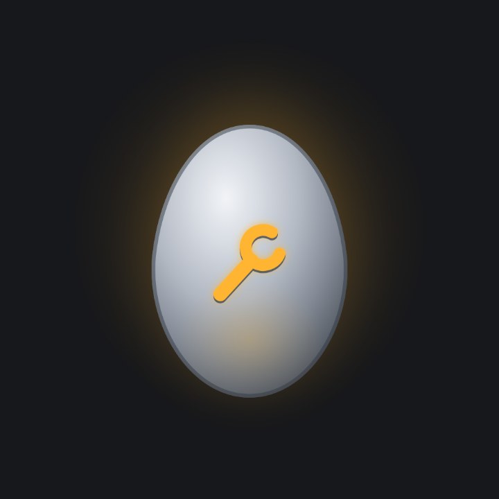 A palladium egg with the wrench inlaid in its shell.