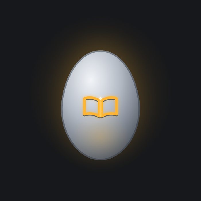 A palladium egg with an open book inlaid in amber.